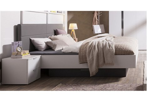 Bett mit Kommode Z18682 - polarweiß, Leder grau