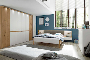 Schlafzimmer Z20761 - Balkeneiche-Furnier mit Lackfront grau