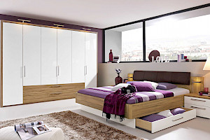 Schlafzimmer Z20760 - Hochglanz weiß mit Holzoptik
