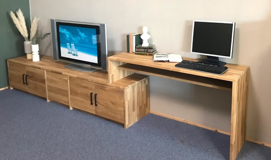 Wohnwand TV Board Schreibtisch Wildeiche massiv