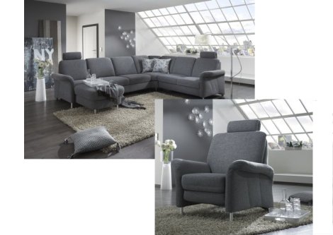 Polstereckgarnitur Z22308-1- Stoffbezug, Canape-3-Rundecke-2-Sitzer inkl Sessel