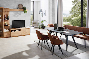 Tischgruppe mit Polsterbank Z22716-1 - Steinoptikplatte, modern